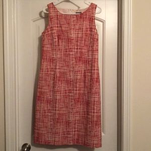 Red and white work dress.